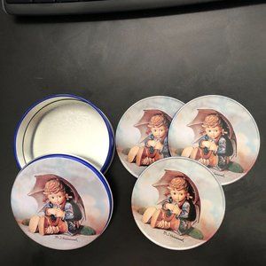 M I Hummel Coaster Set by Goebel Baar Switzerland Child Under the Umbrella